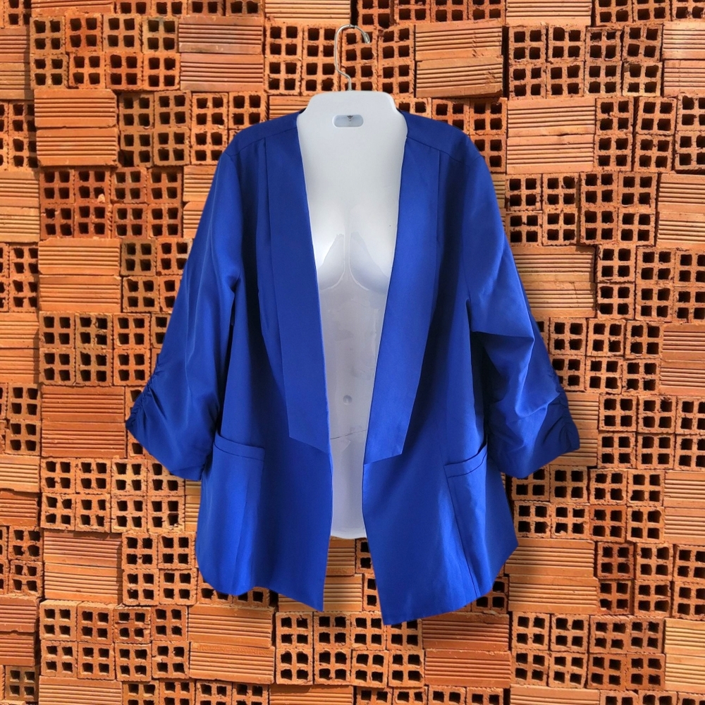 Agnes Orlinda | NWT Chic Elegant Cobalt Blue Open Front Jacket (SIZE 2X)